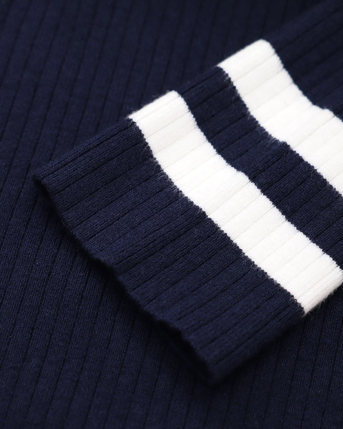 Navy Contrasting V Neck Striped Sweater Dress sold by rihoas product image thumbnail 3