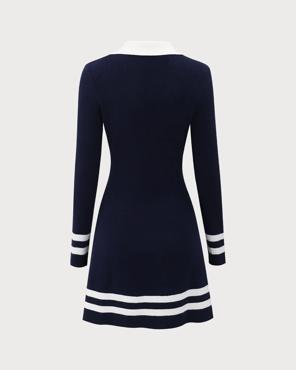 Navy Contrasting V Neck Striped Sweater Dress sold by rihoas product image thumbnail 2