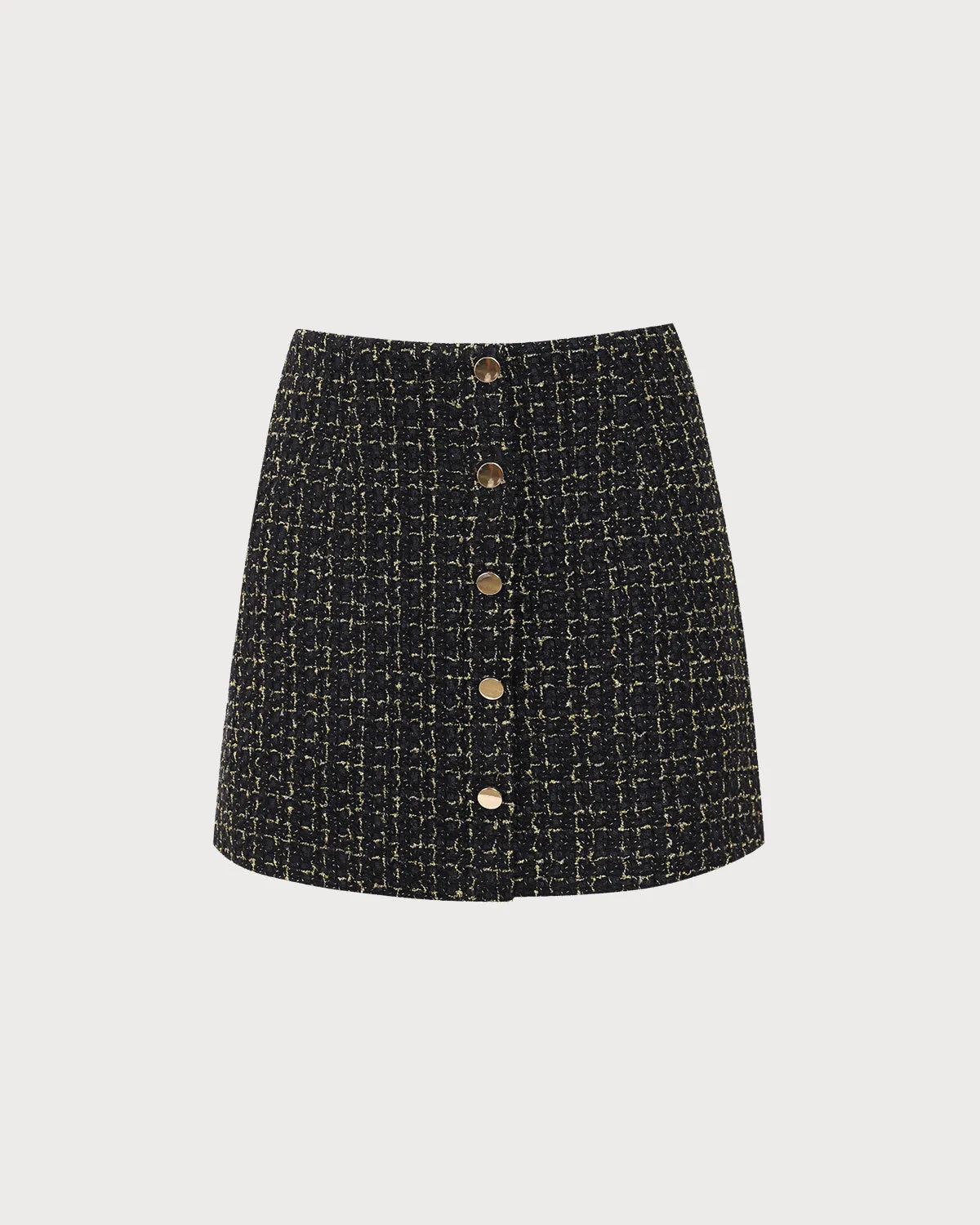 Black High-waisted Button Tweed Skirt sold by rihoas