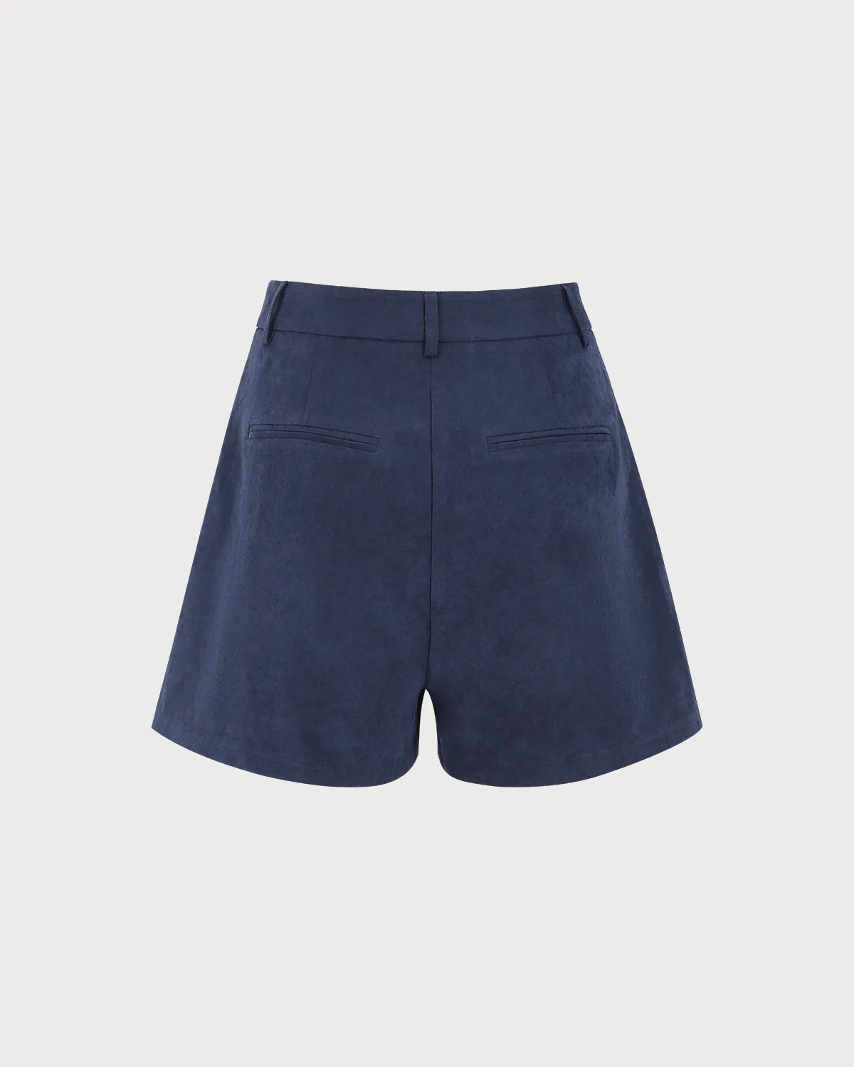 Navy High-waisted Suede Pleated Shorts sold by rihoas product image thumbnail 2