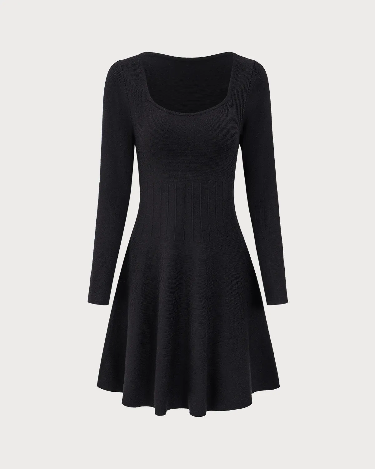 Black Square Neck Ribbed Sweater Dress sold by rihoas