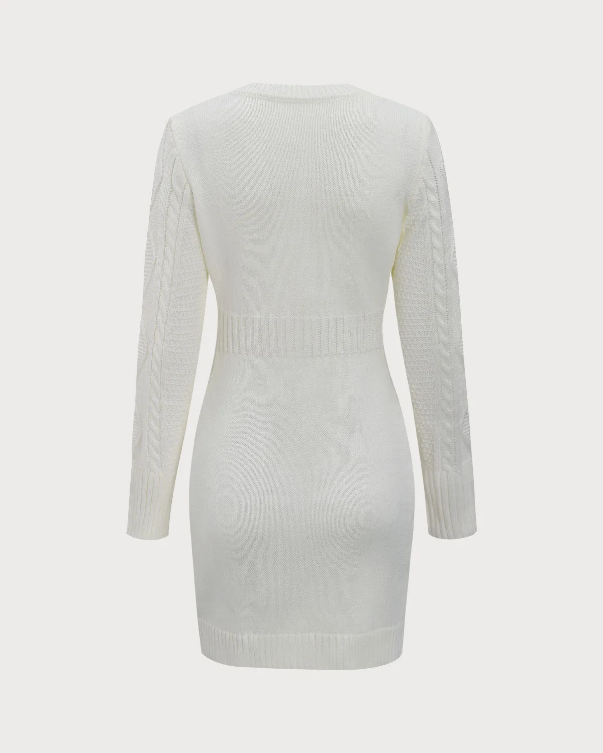 White Round Neck Bodycon Sweater Dress sold by rihoas product image thumbnail 3