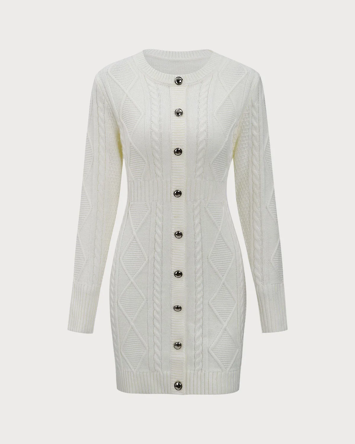 White Round Neck Bodycon Sweater Dress sold by rihoas