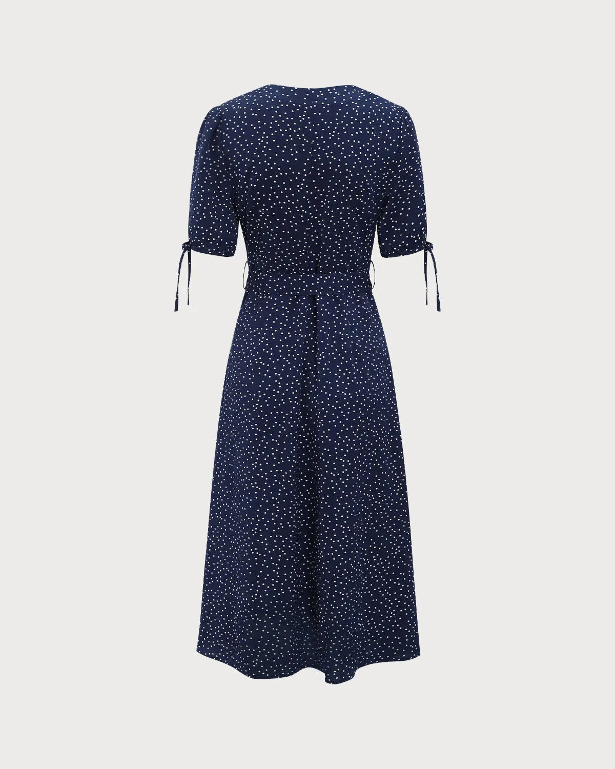 Navy Polka Dot Belted Midi Dress sold by rihoas product image thumbnail 2