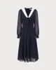 Navy Contrasting V Neck Chiffon Midi Dress sold by rihoas