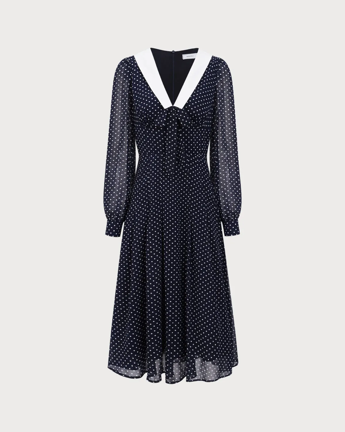 Navy Contrasting V Neck Chiffon Midi Dress sold by rihoas