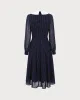 Navy Contrasting V Neck Chiffon Midi Dress sold by rihoas