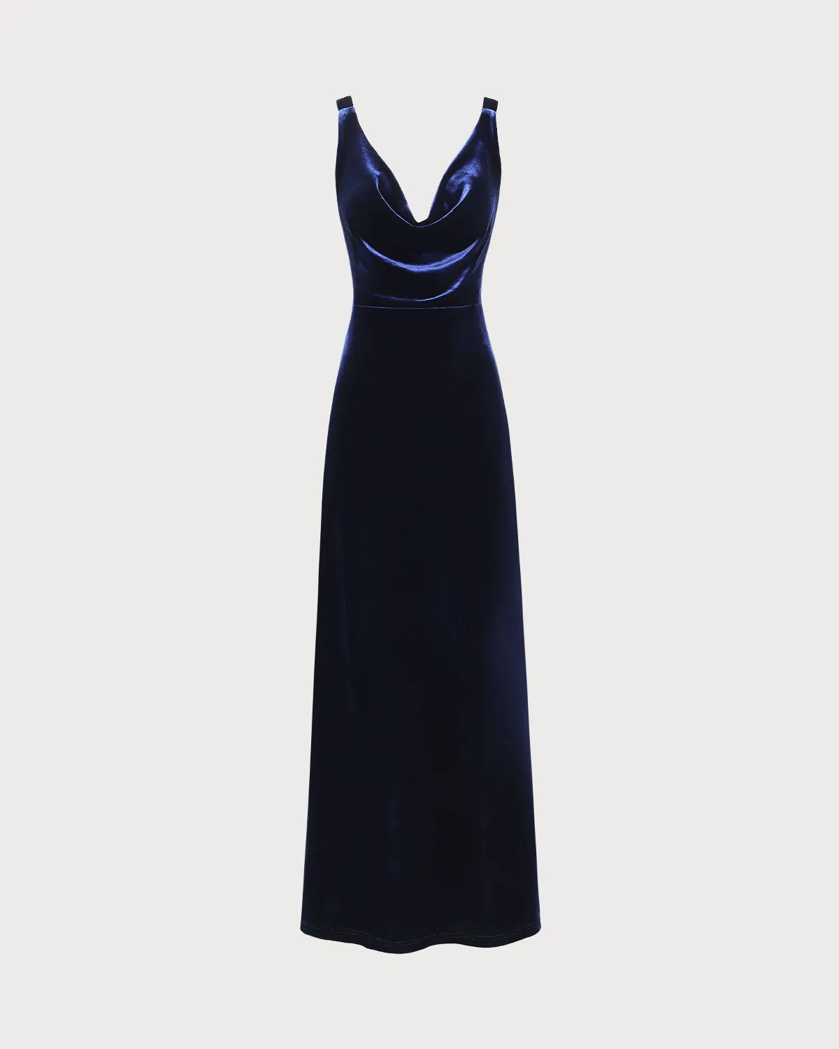 Navy Cowl Neck Velvet Maxi Dress sold by rihoas