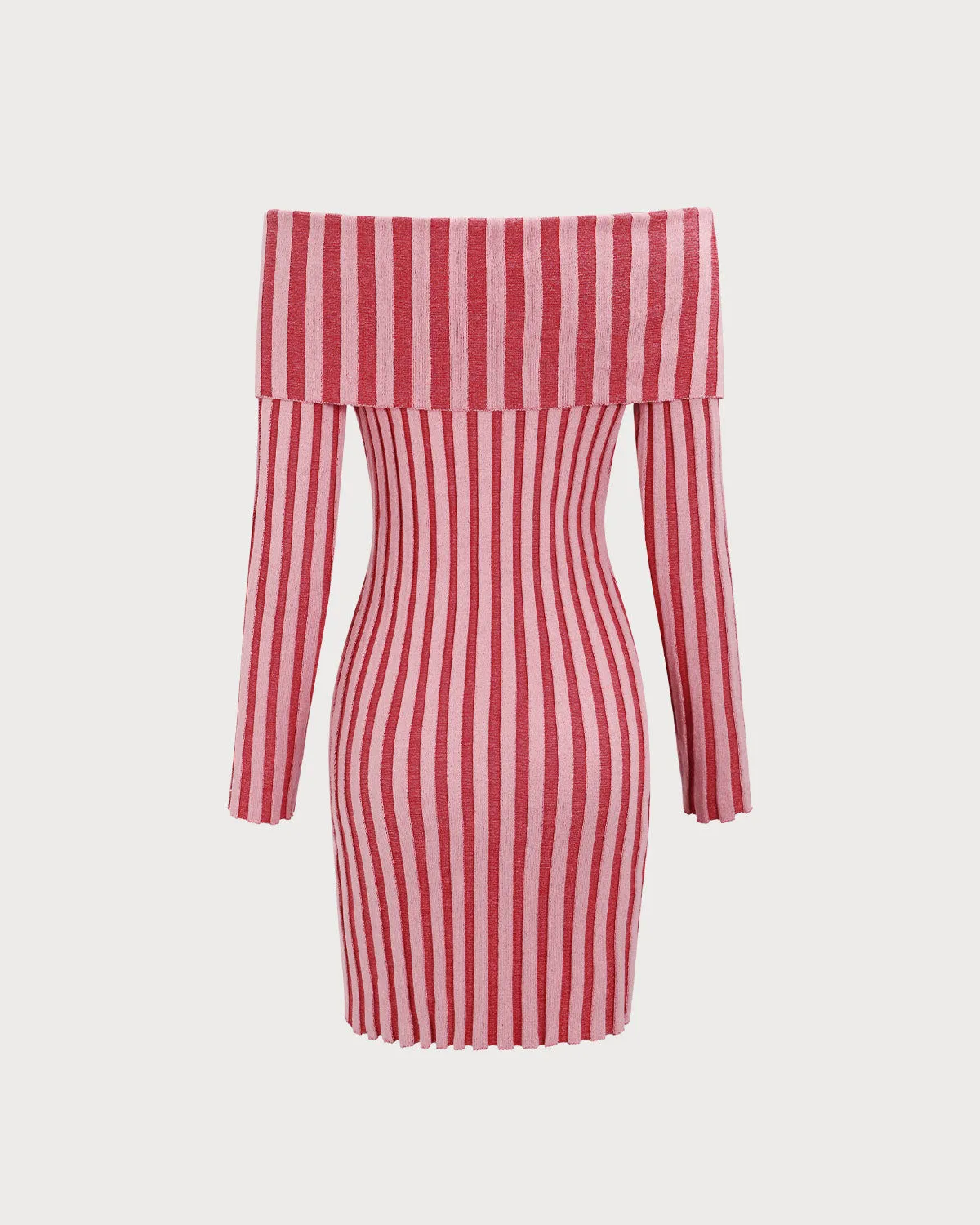 Pink Striped Off The Shoulder Bodycon Sweater Dress sold by rihoas product image thumbnail 2