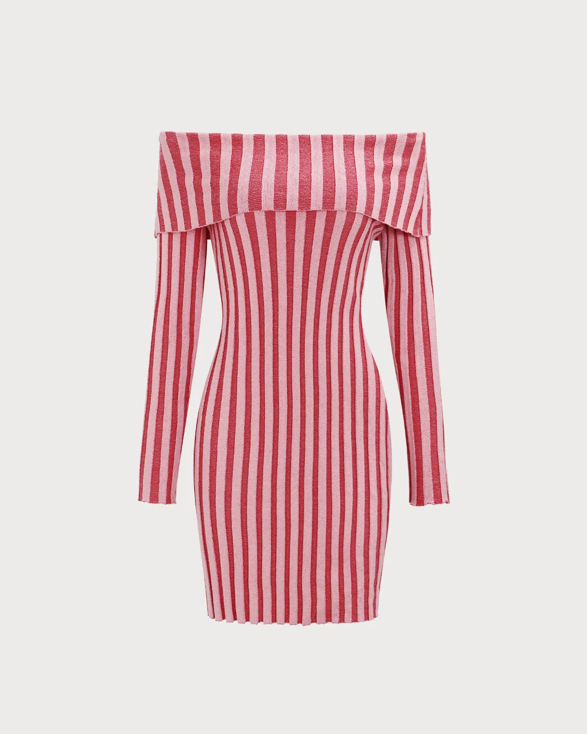 Pink Striped Off The Shoulder Bodycon Sweater Dress sold by rihoas