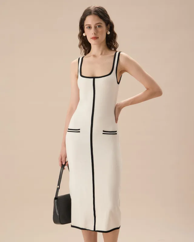 White Contrasting Bodycon Sweater Dress sold by rihoas