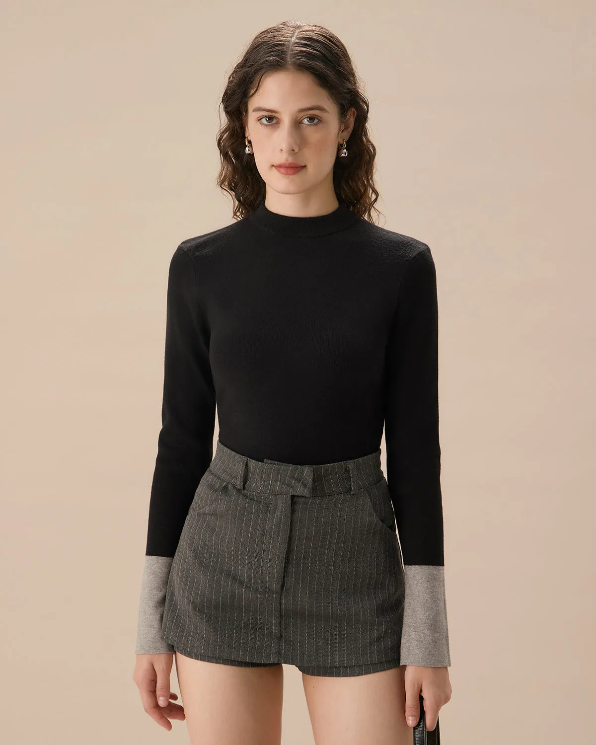 Black Contrasting Slim Knit Tee sold by rihoas