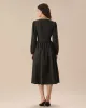 Black Square Neck Puffed Sleeve Midi Dress sold by rihoas