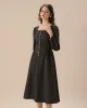 Black Square Neck Puffed Sleeve Midi Dress sold by rihoas