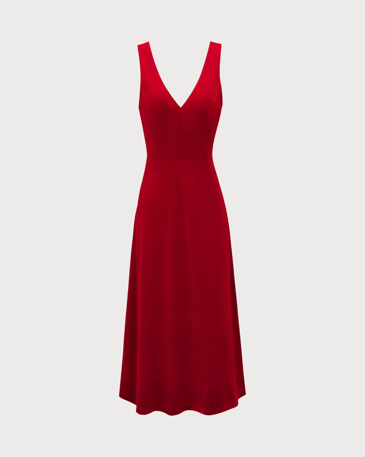 Red Velvet V Neck Backless Midi Dress sold by rihoas