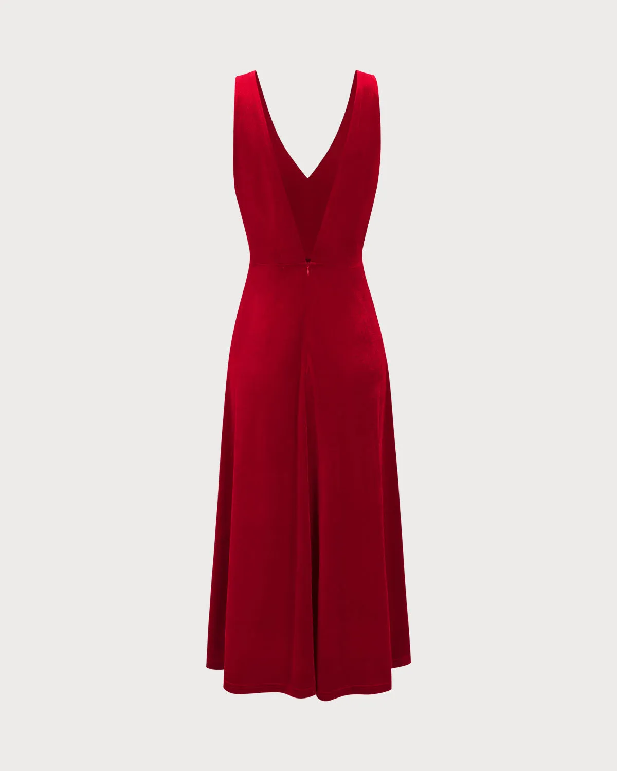 Red Velvet V Neck Backless Midi Dress sold by rihoas product image thumbnail 2