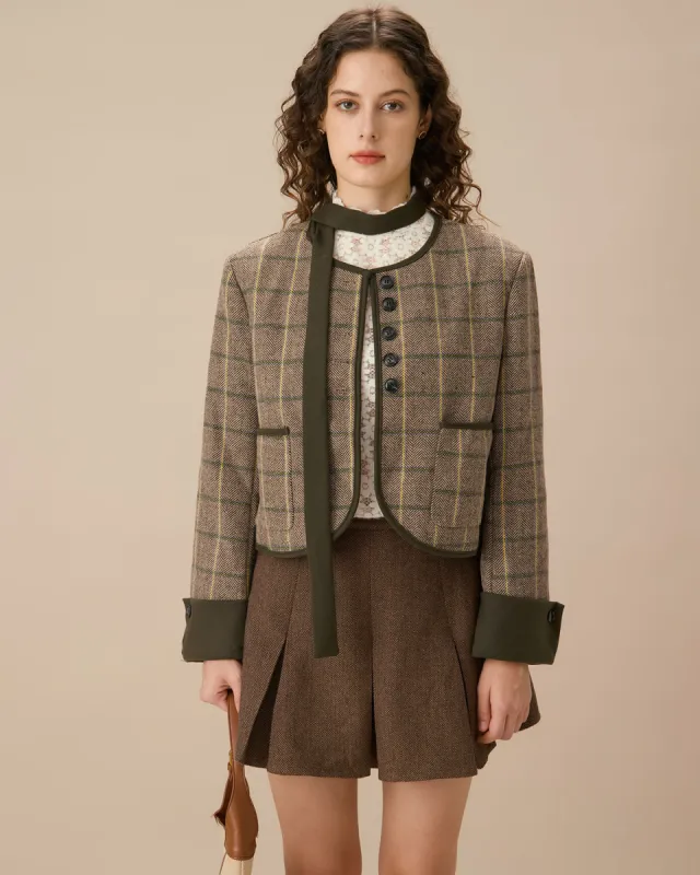 Green Plaid Single Breasted Pocket Jacket sold by rihoas