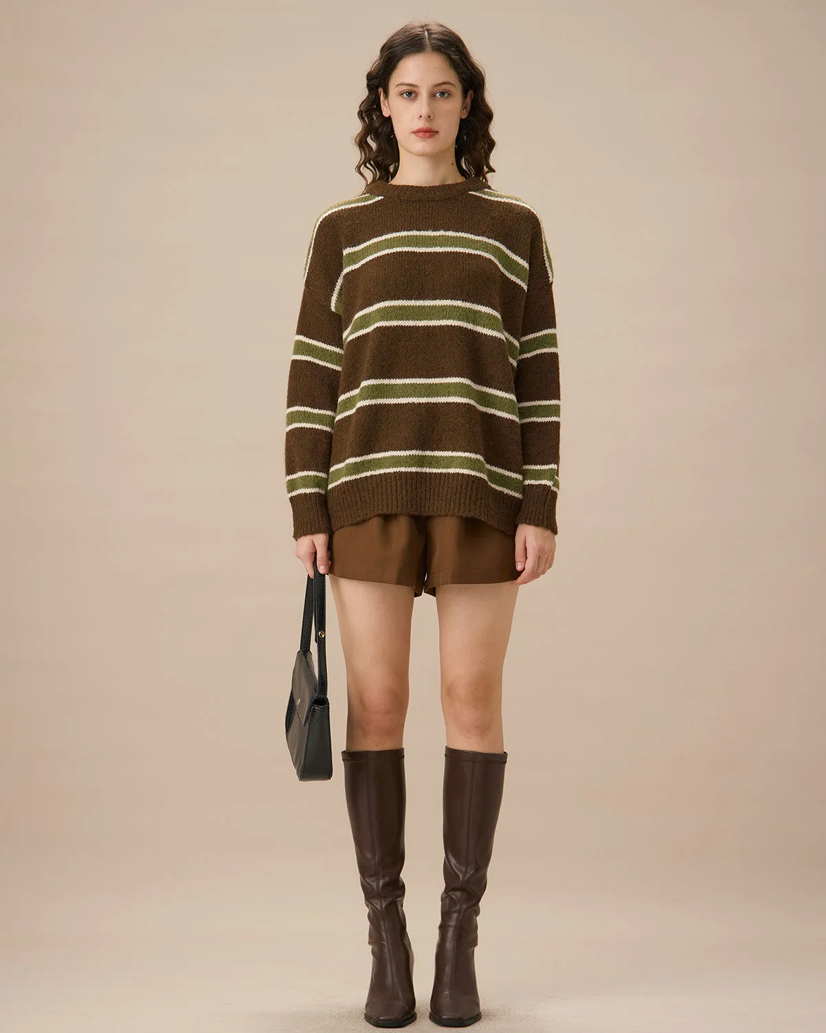 Coffee Round Neck Drop Shoulder Sweater sold by rihoas product image thumbnail 3