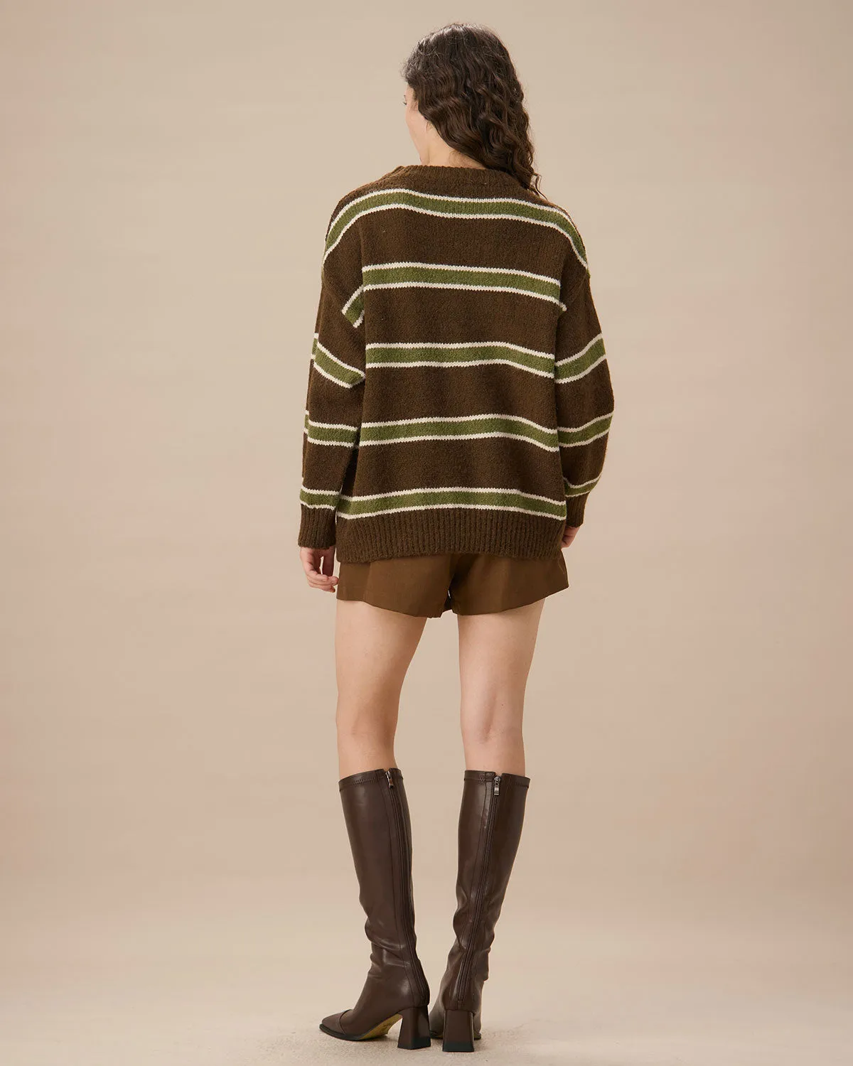 Coffee Round Neck Drop Shoulder Sweater sold by rihoas product image thumbnail 4