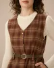 Coffee V Neck Sleeveless Plaid Midi Dress sold by rihoas