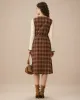 Coffee V Neck Sleeveless Plaid Midi Dress sold by rihoas
