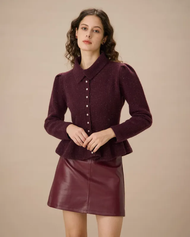 Purple Lapel Single-breasted Ruffle Cardigan sold by rihoas
