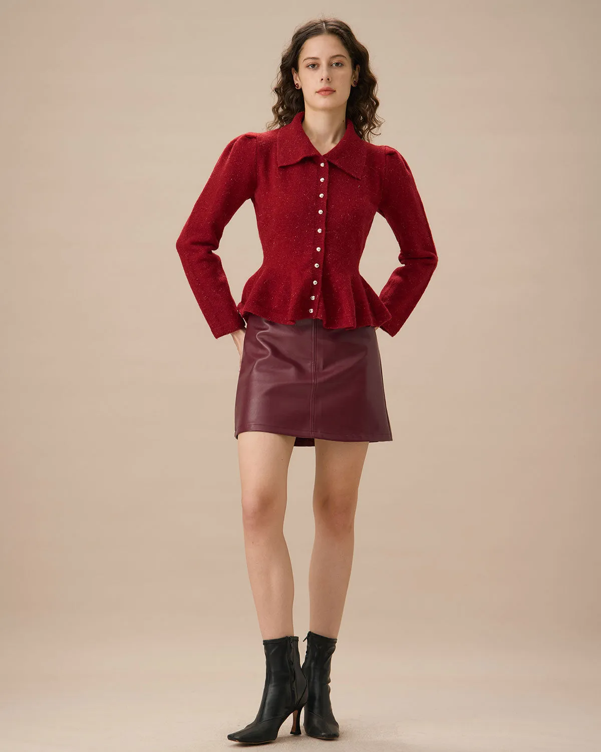 Red Collared Single-breasted Ruffle Cardigan sold by rihoas product image thumbnail 3