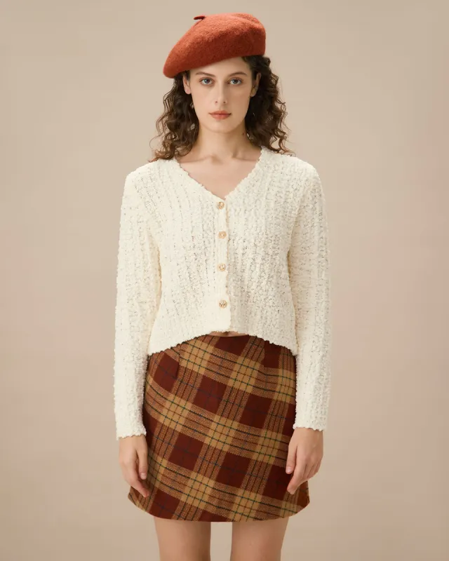White V-Neck Single-breasted Cardigan sold by rihoas