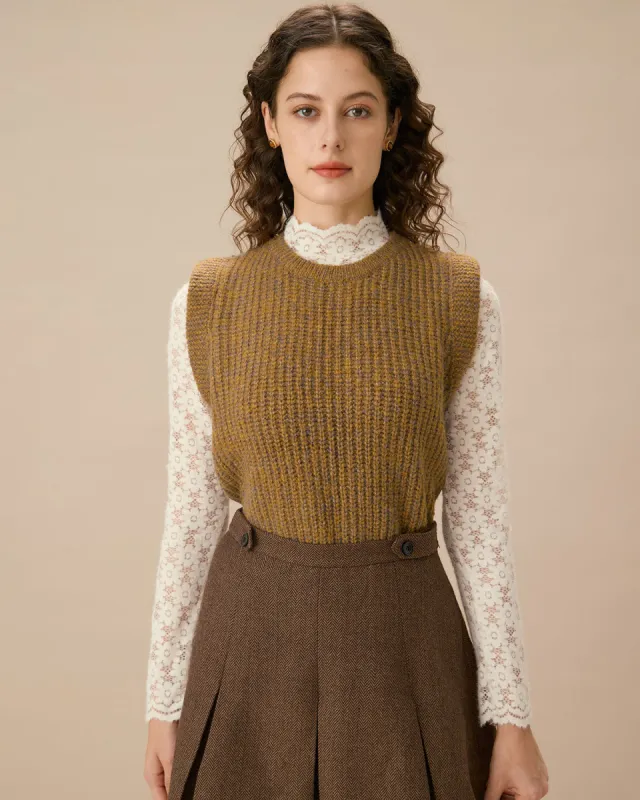 Yellow Round Neck Knit Tank sold by rihoas