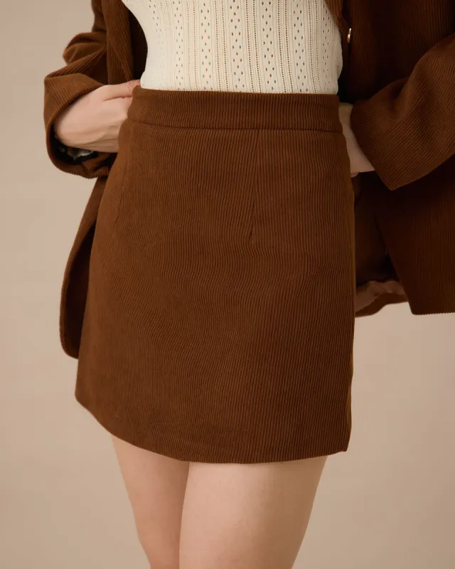 Brown Corduroy A-Line Mini Skirt sold by rihoas