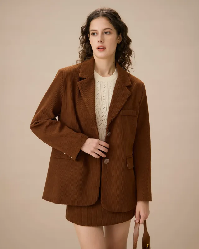 Brown Corduroy Single Breasted Blazer sold by rihoas