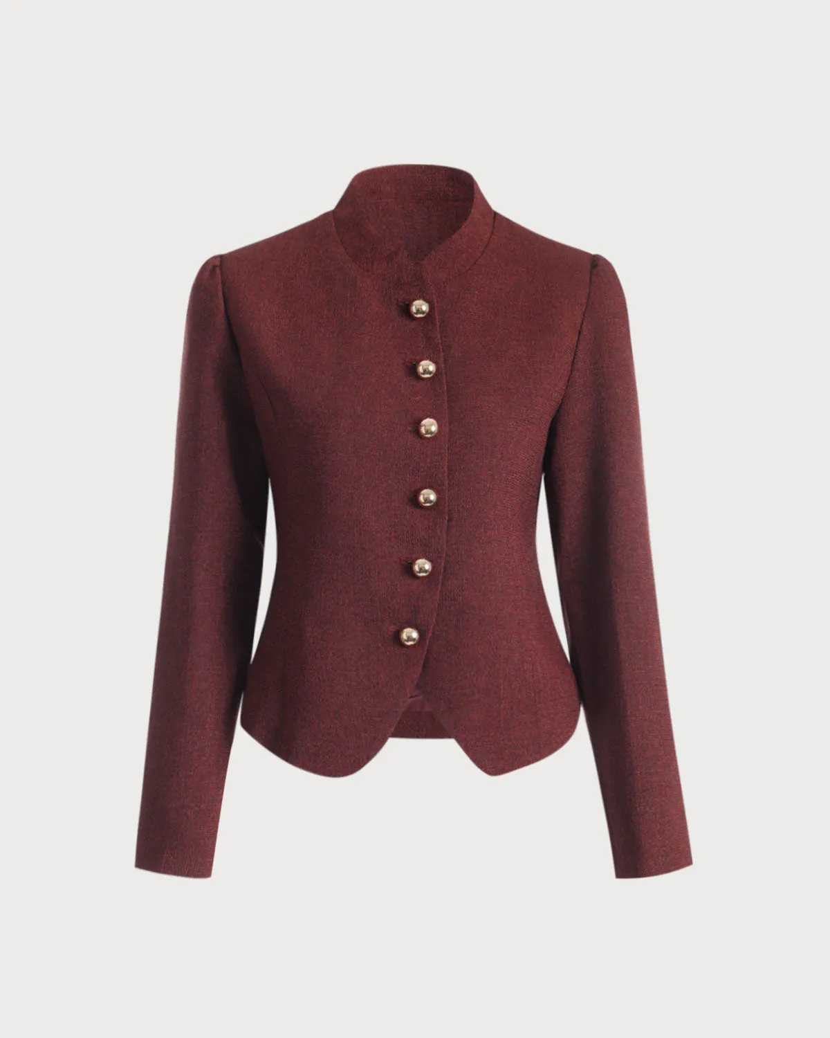 Burgundy Retro Single-breasted Tweed Jacket sold by rihoas product image thumbnail 4