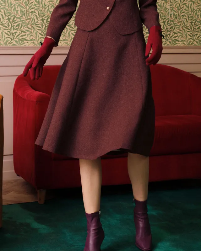 Burgundy High Waisted Tweed Skirt sold by rihoas