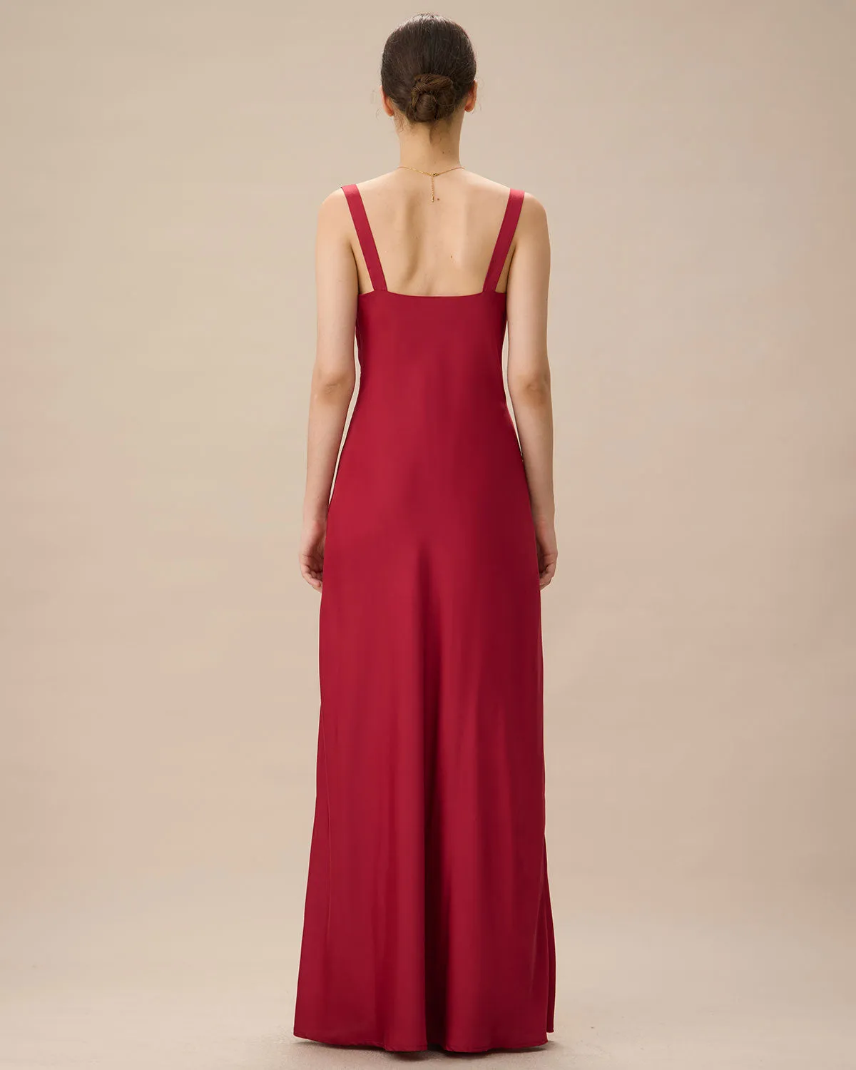 Red Cowl Neck Sheath Satin Maxi Dress sold by rihoas product image thumbnail 5