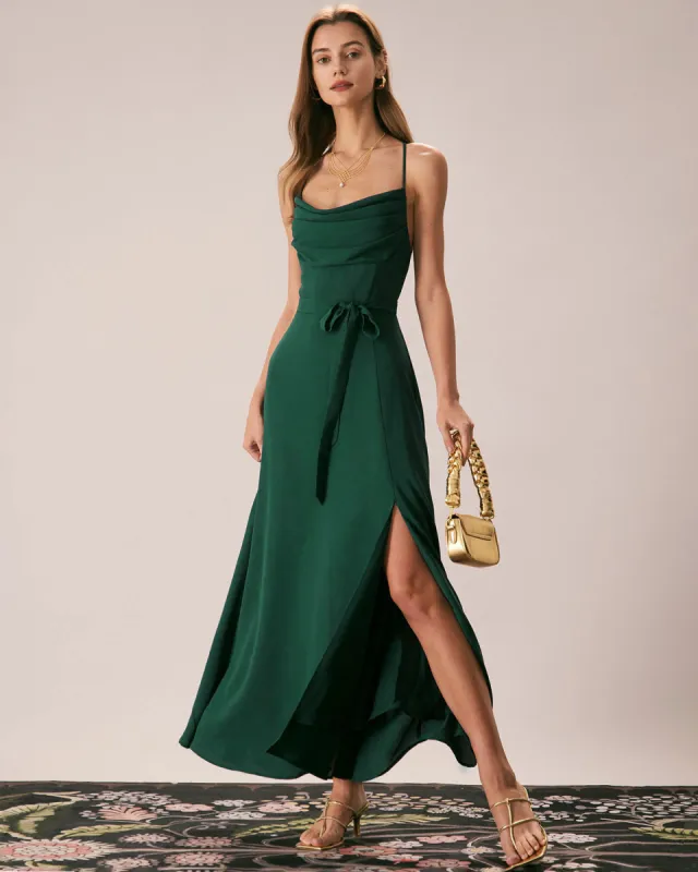 Green Cowl Neck Cutout Back Maxi Dress sold by rihoas