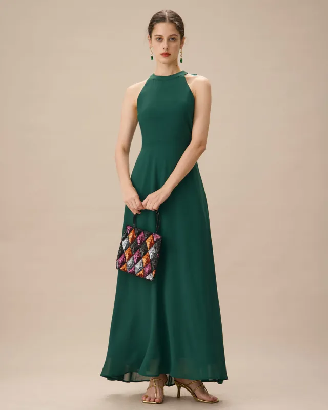 Green Halter Bowknot Back Maxi Dress sold by rihoas