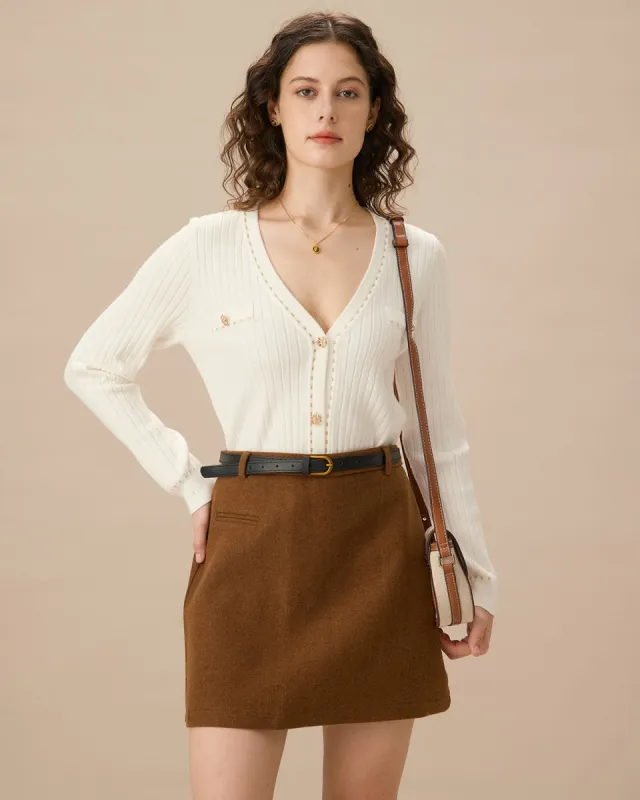 White Contrasting Single-Breasted Cardigan sold by rihoas