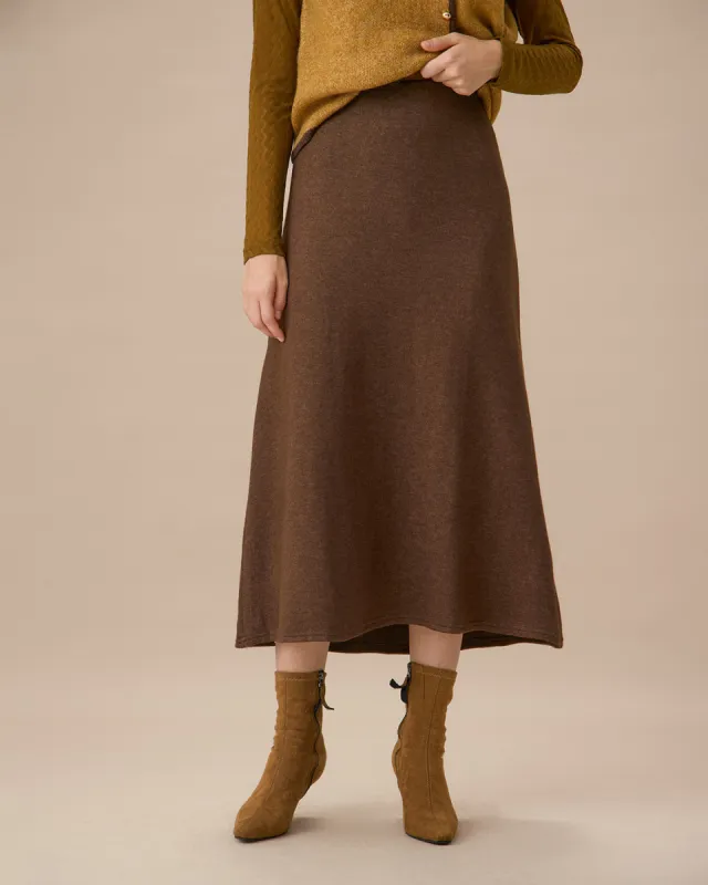 Brown Knitted A-line Midi Skirt sold by rihoas