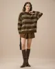 Brown Drop Shoulder Striped Sweater sold by rihoas