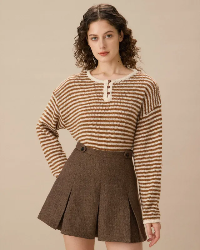 Brown Striped Drop Shoulder Sweater sold by rihoas