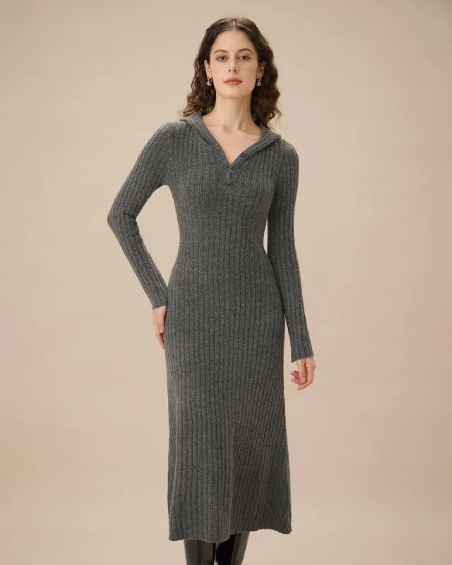 Grey V Neck Bodycon Hoodie Sweater Dress sold by rihoas