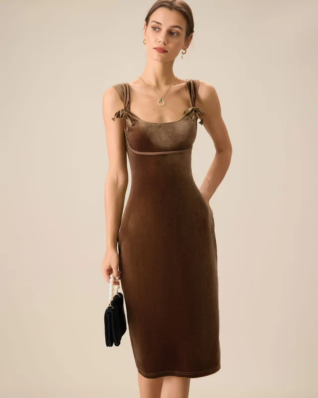 Brown Velvet Bodycon Midi Dress sold by rihoas