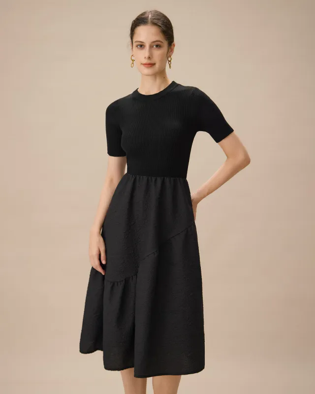 Black Knit Contrasting Midi Dress sold by rihoas