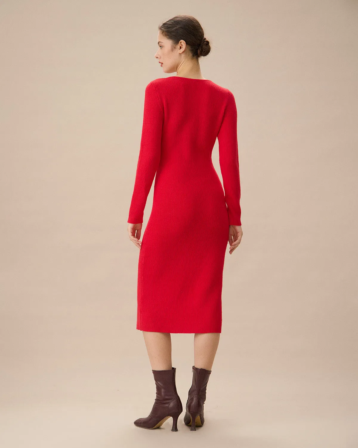 Red Cut-Out Bodycon Sweater Dress sold by rihoas product image thumbnail 4