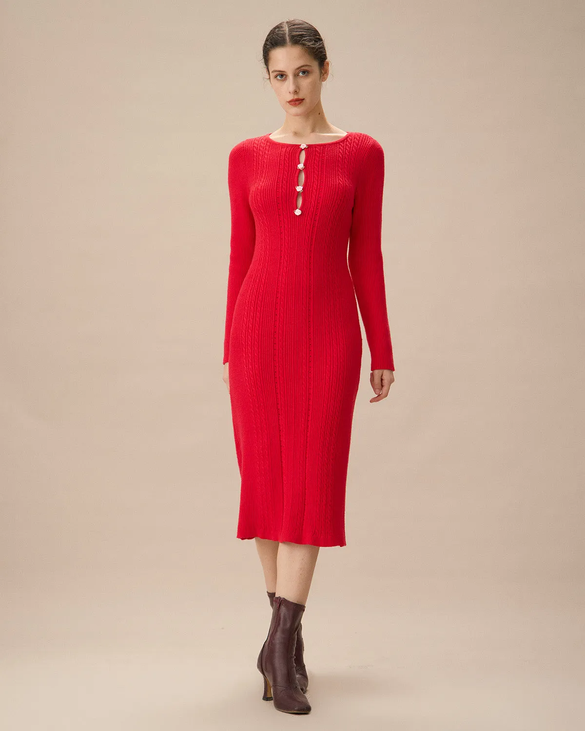 Red Cut-Out Bodycon Sweater Dress sold by rihoas product image thumbnail 3