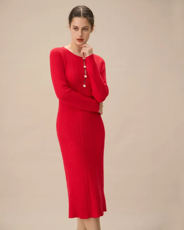 Red Cut-Out Bodycon Sweater Dress sold by rihoas