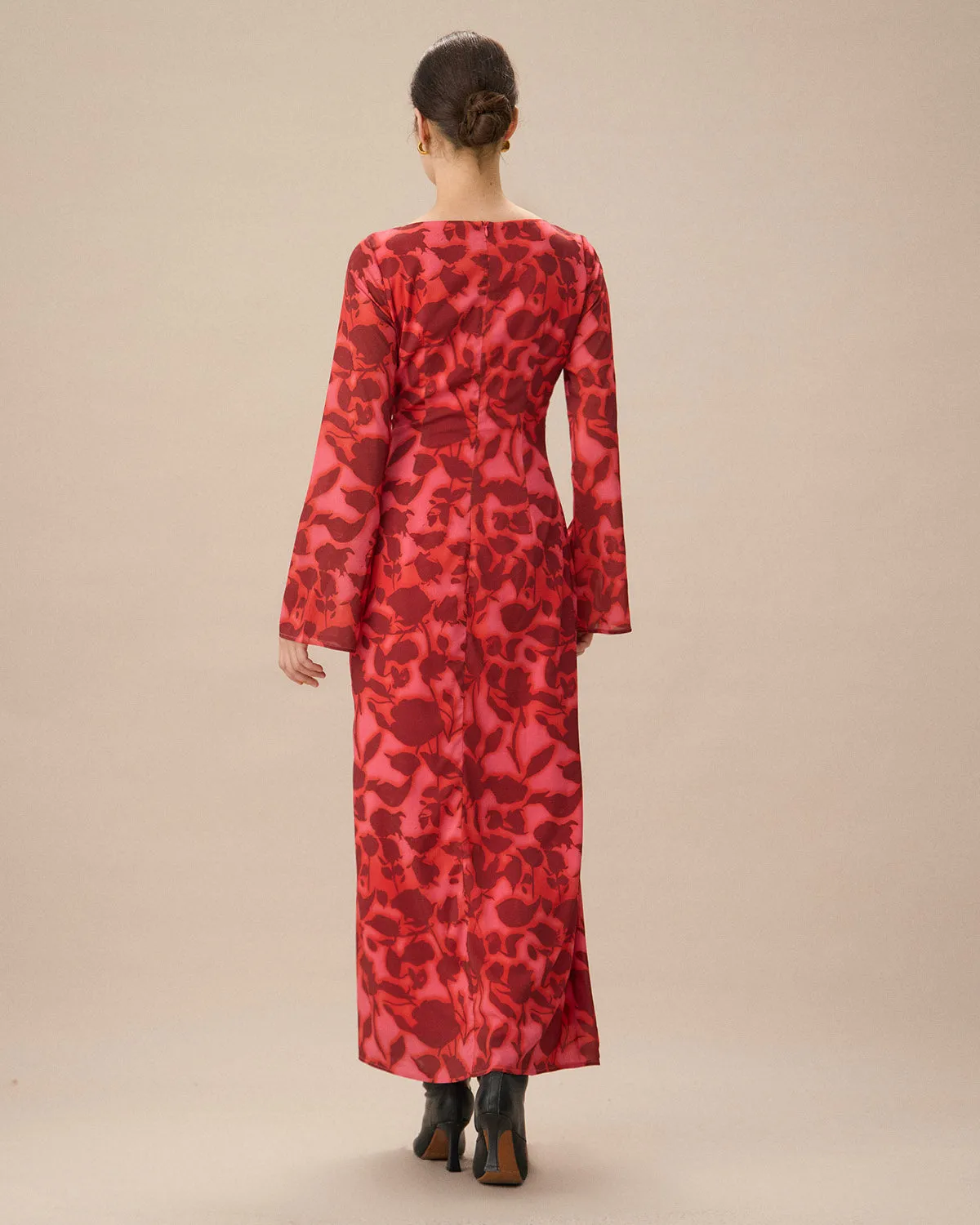 Red Floral Bell Sleeve Maxi Dress sold by rihoas product image thumbnail 5