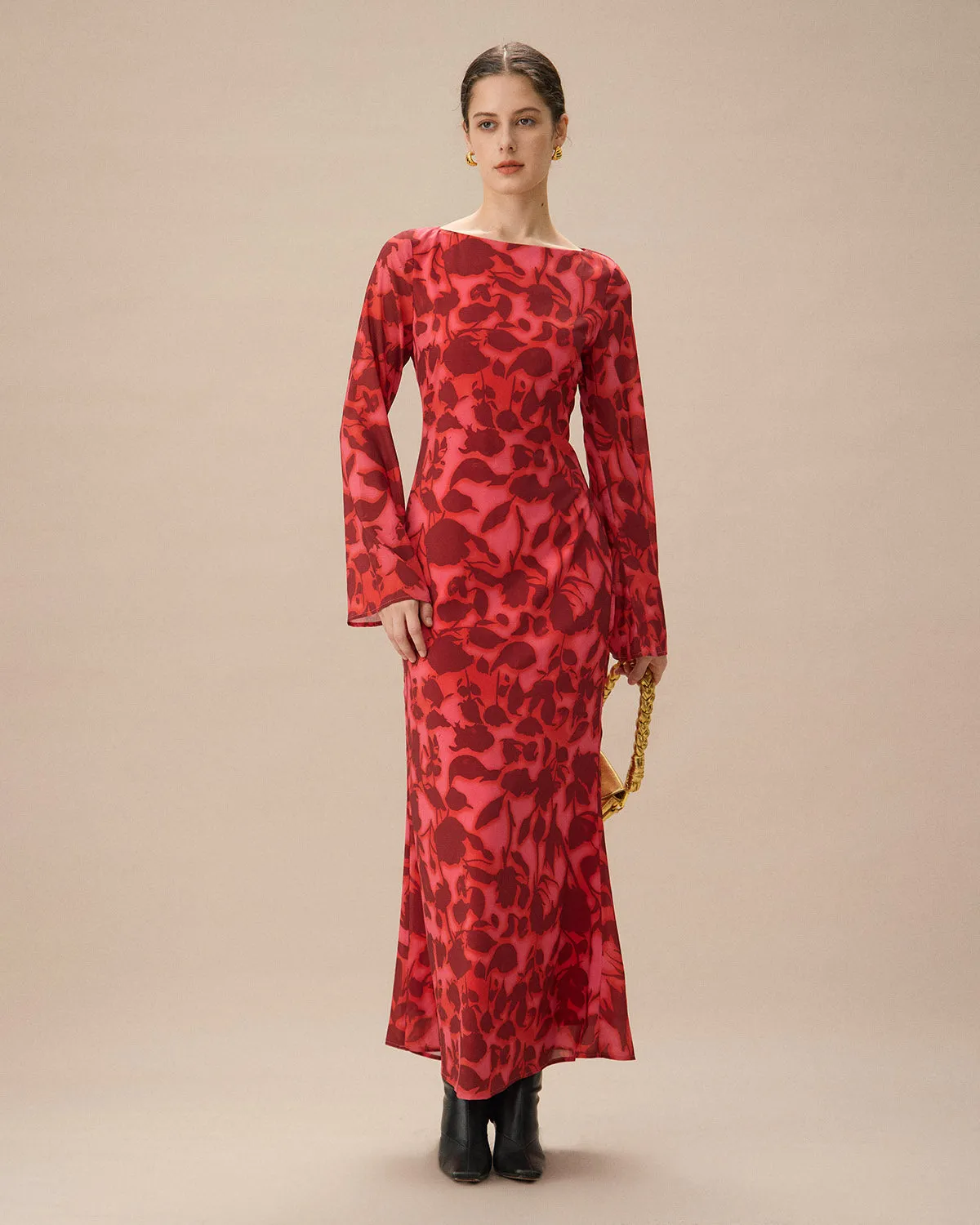 Red Floral Bell Sleeve Maxi Dress sold by rihoas
