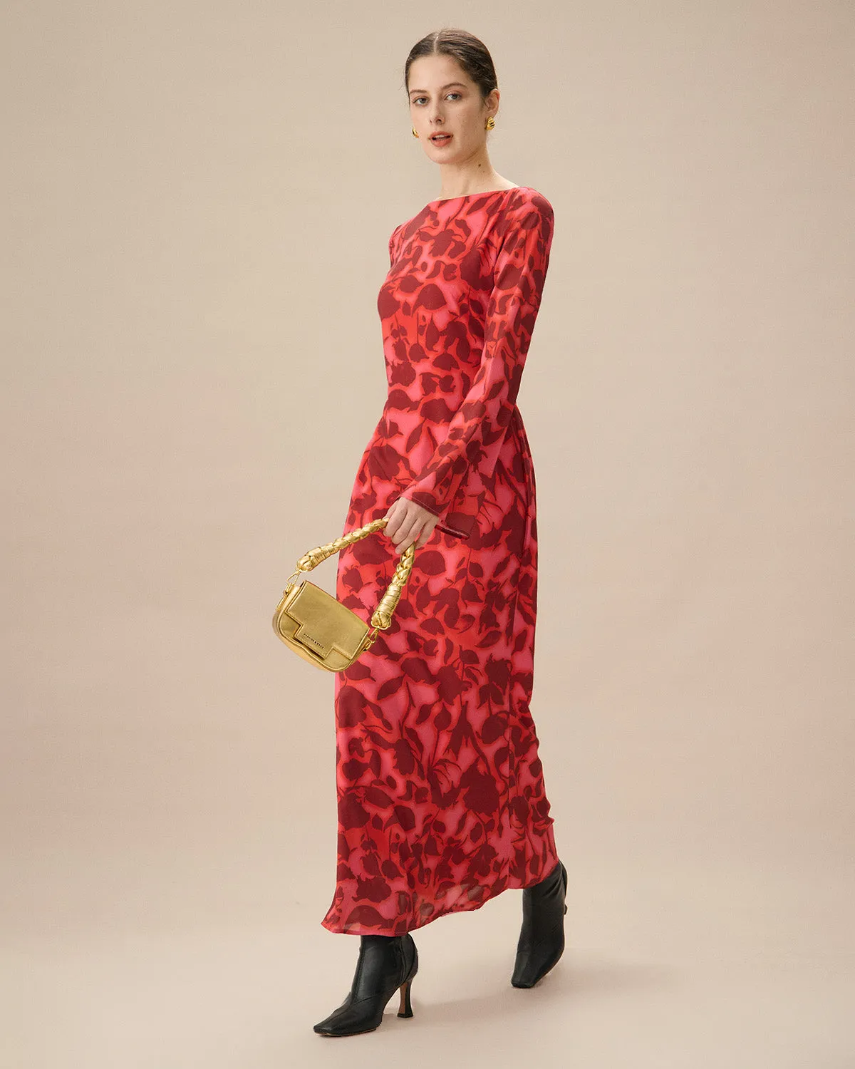 Red Floral Bell Sleeve Maxi Dress sold by rihoas product image thumbnail 4