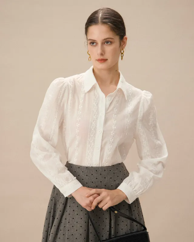 White Jacquard Button-Up Shirt sold by rihoas